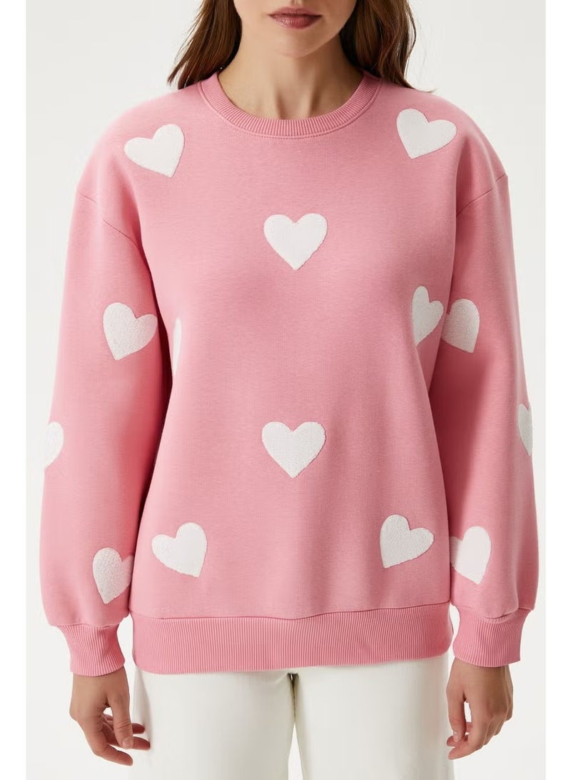 Ritnice Women's Love Heart Embroidered Pink Sweatshirt - Image 3